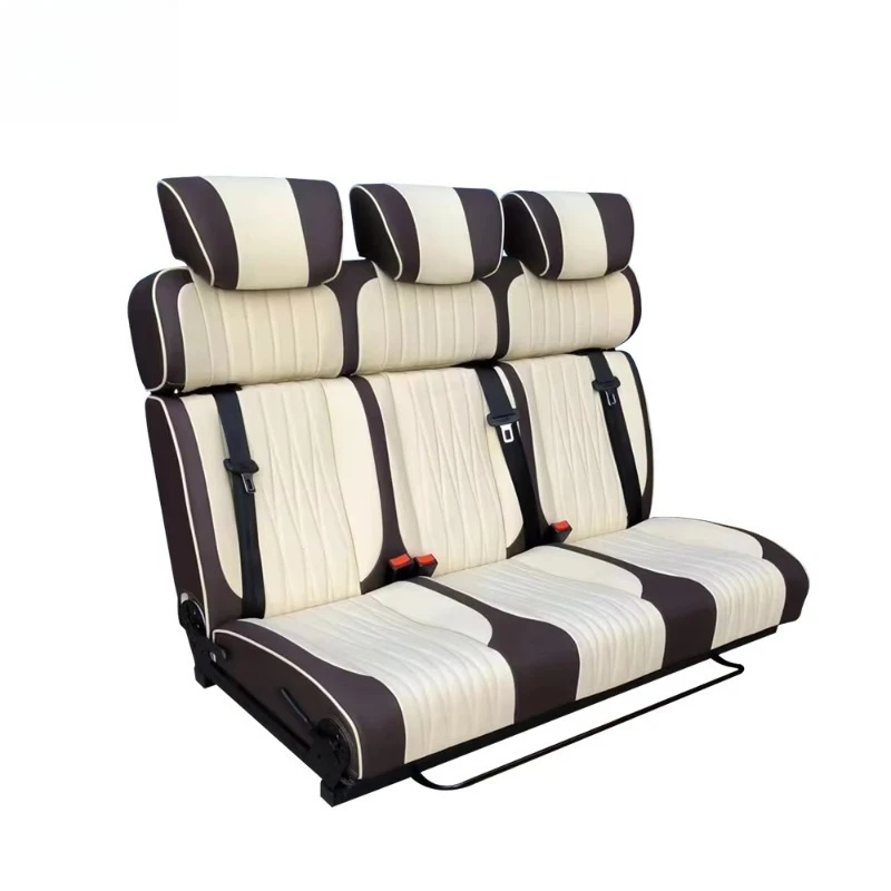 Luxury Leather Adjustable Modified Folding Changeover Bed Car Triple Seats for Caravan Campervan Van MPV RV Motorhome
