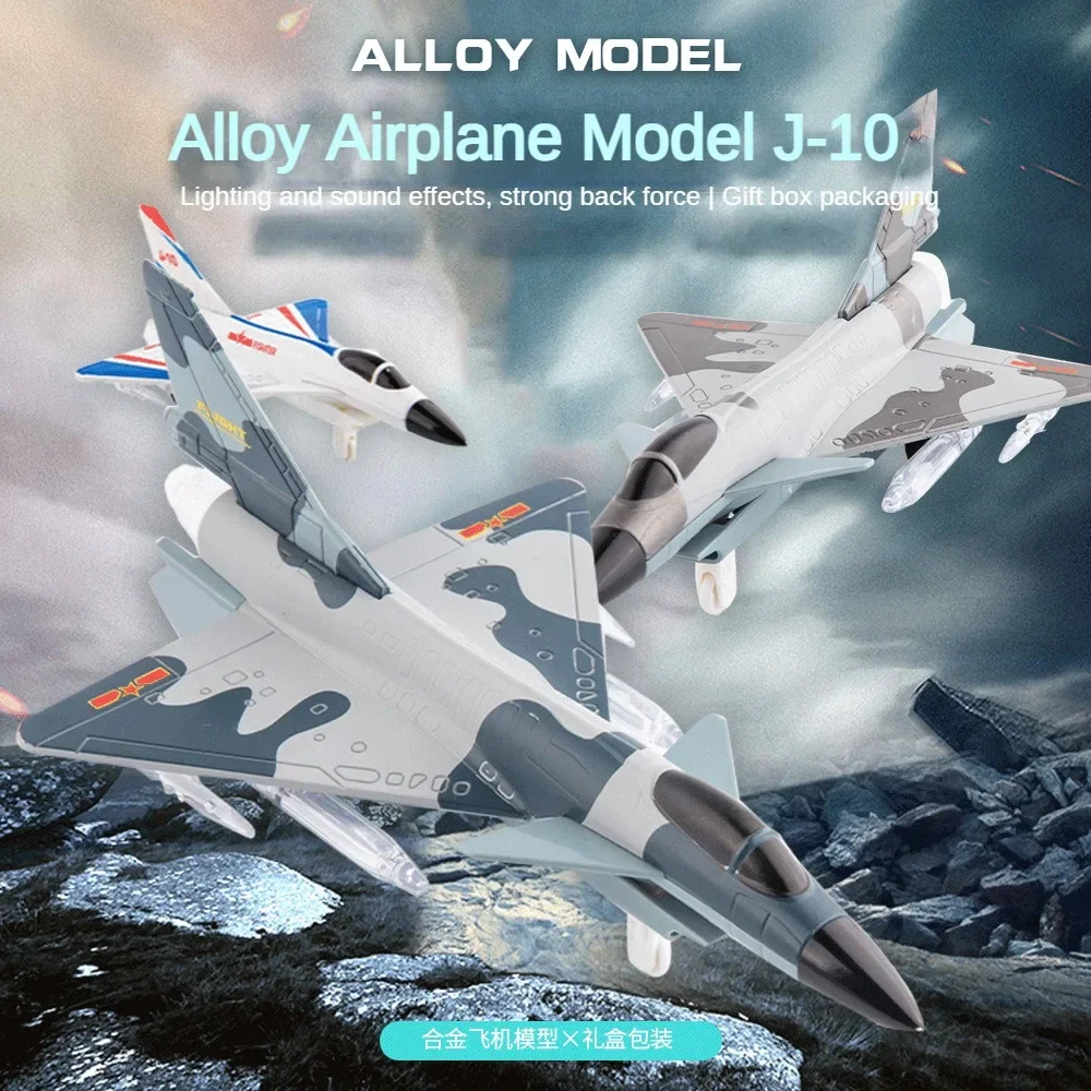 Alloy J-10 Fighter Model Sound and Light J10 Aircraft With Display Bracket Diecast Toy Planes Military Metal Scale Play Vehicles