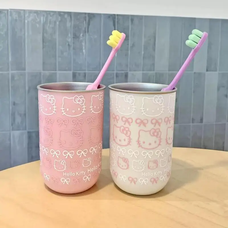

2Pcs Hello Kitty 304Sus Toothbrush Cup Kawaii Anime Fashion Cute Student Household Dormitory Toothbrush Toothpaste Storage Cup