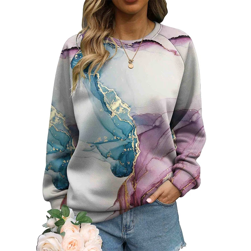 Gradient Color Sweatshirts Marble Pattern 3D Print Hoodies Women Long Sleeve Y2k Hoodie Oversized Pullovers Tops Female Clothing