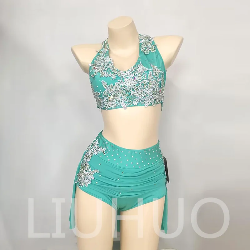 LIUHUO Lyrical Dancing Dress for Performance Green Color Pole Skirt Factory Customize