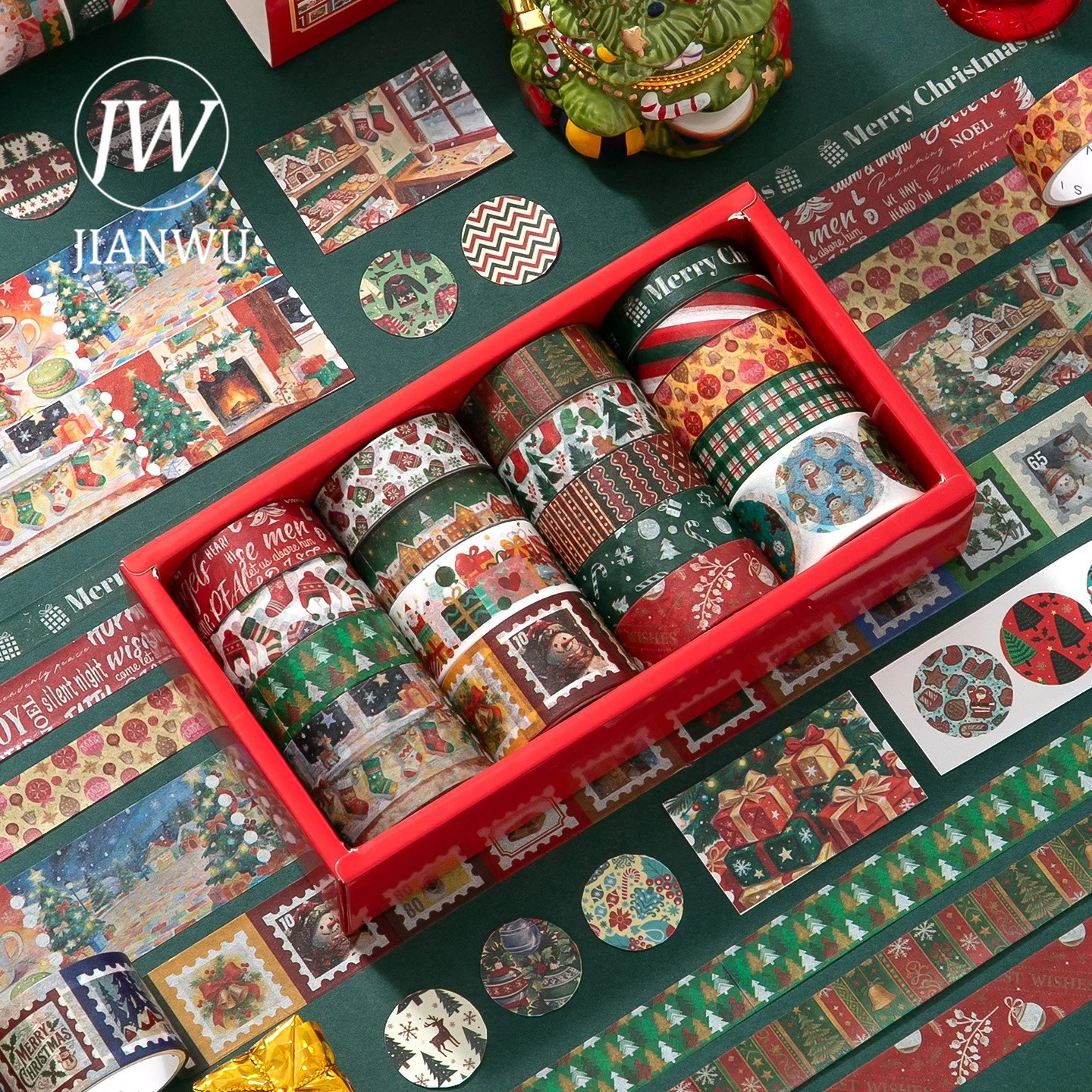 JIANWU 18 Rolls/set Vintage Christmas Decoration Landscape Material Collage Scrapbooking Washi Tape Creative Journal Stationery