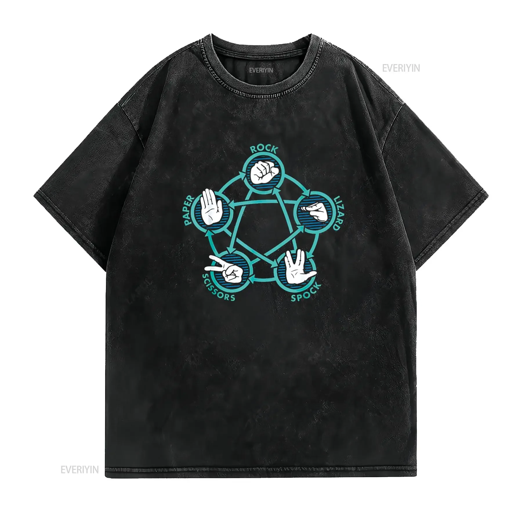 روك ورقة مقص سحلية سبوك مضحك لعبة تي شيرت خمر غسلها أوم مريحة امتدت تنوعا الموضة