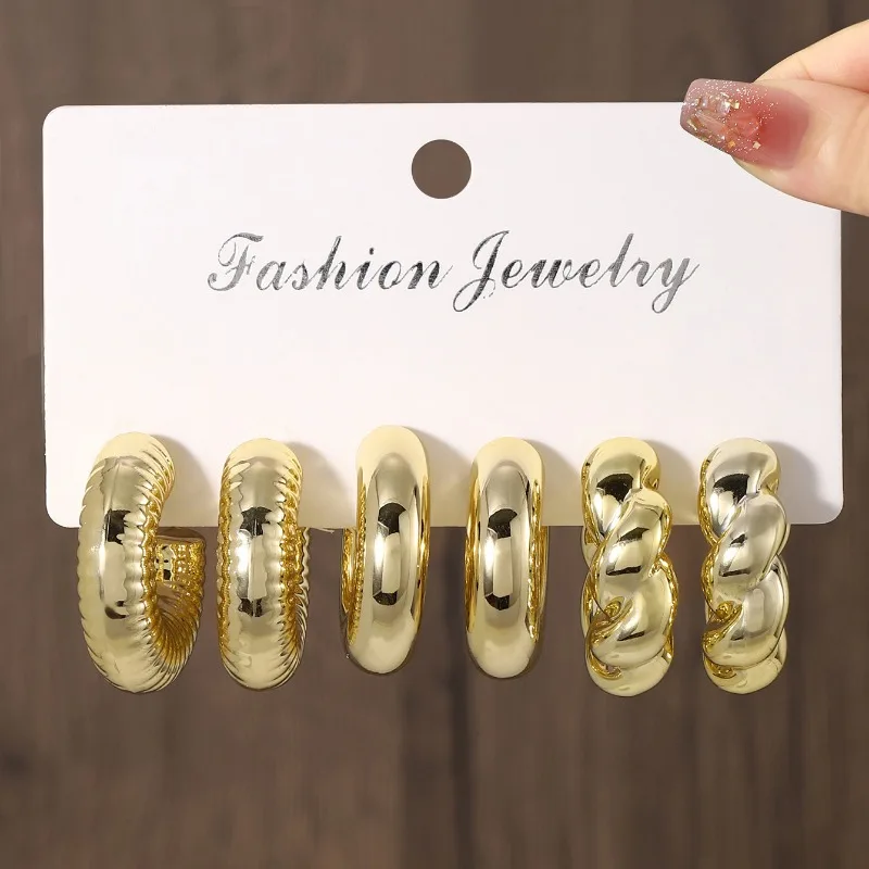 2024 New 18psc Fashion Gold Personalized Exaggerated CCB Earrings Creative Earring Set