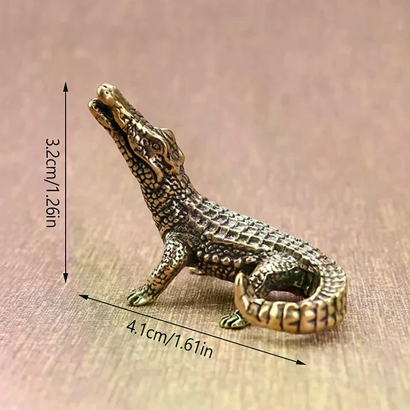 Antique Bronze Crocodile Miniature Figurines Vintage Brass Mini Alligator Statue Desk Ornaments Home Feng Shui Decor Crafts