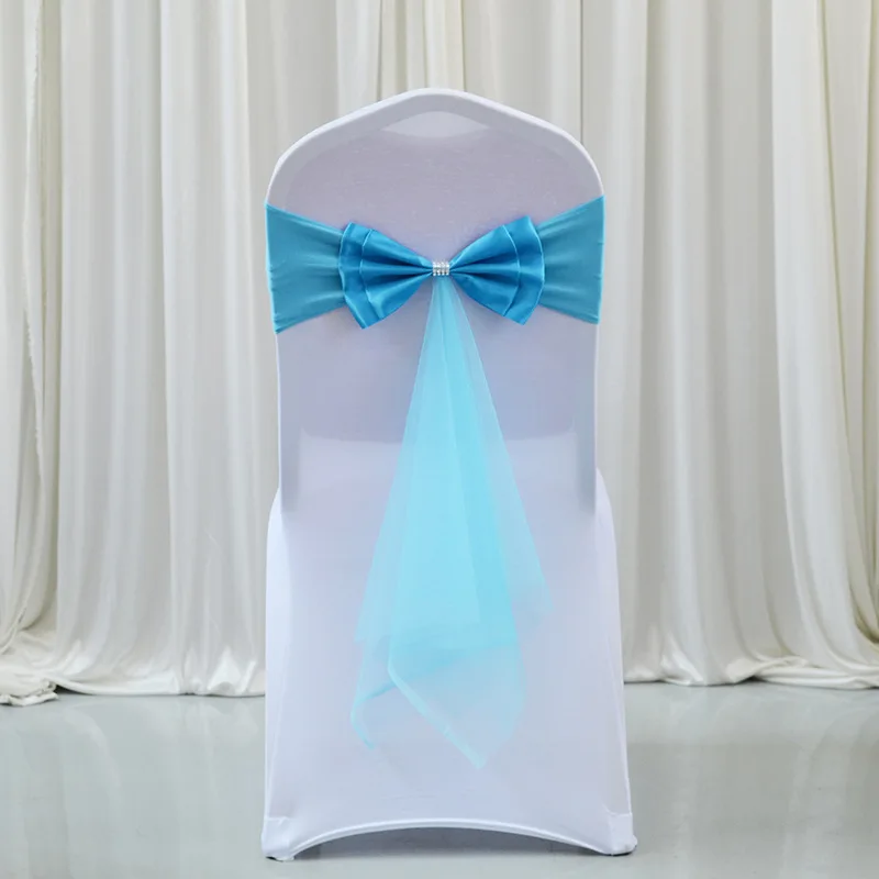 Wedding Banquet Decoration Chair Bow Back Gauze Elastic Tie Free Chair Ribbon Pink/Lake Blue/Gold Ribbon Chair Back Flower