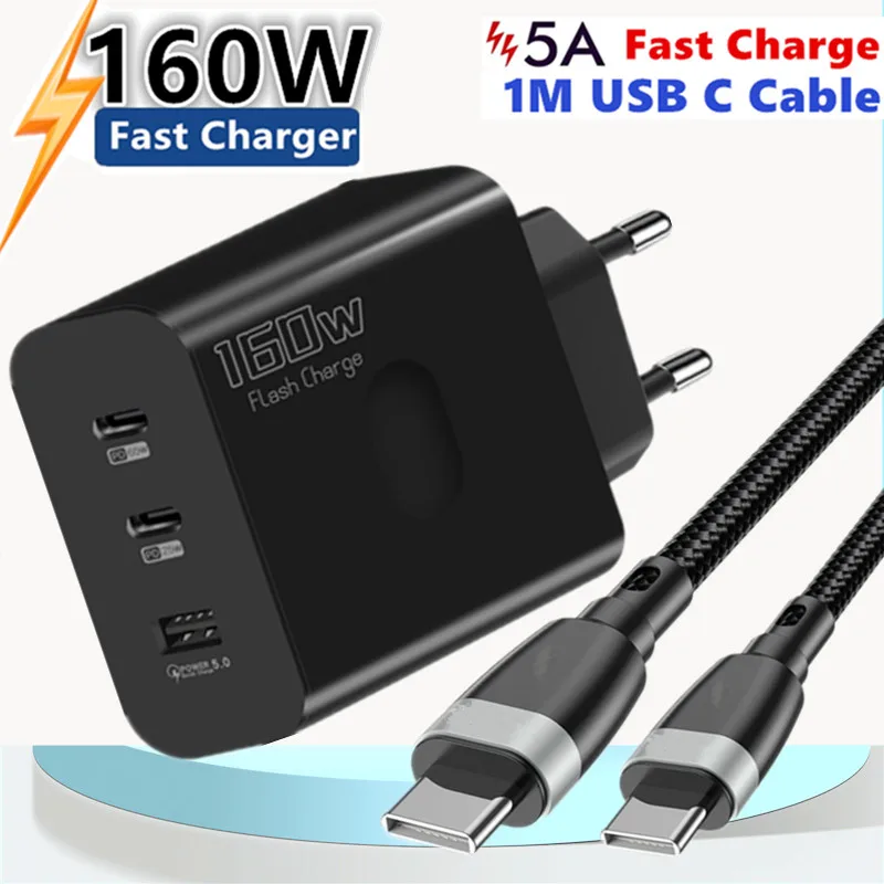 Fast Charging USB Type C Cable Charger PD 160W 3.0 Quick Charge Wall For Phone Adapter For iPhone Xi