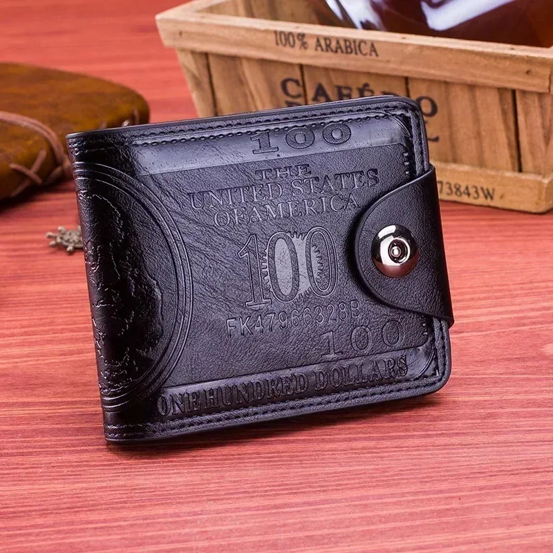 Men\'s Money Pattern Leather Wallet with Zipper & Coin Pocket – Unique and Practical Gift for Men
