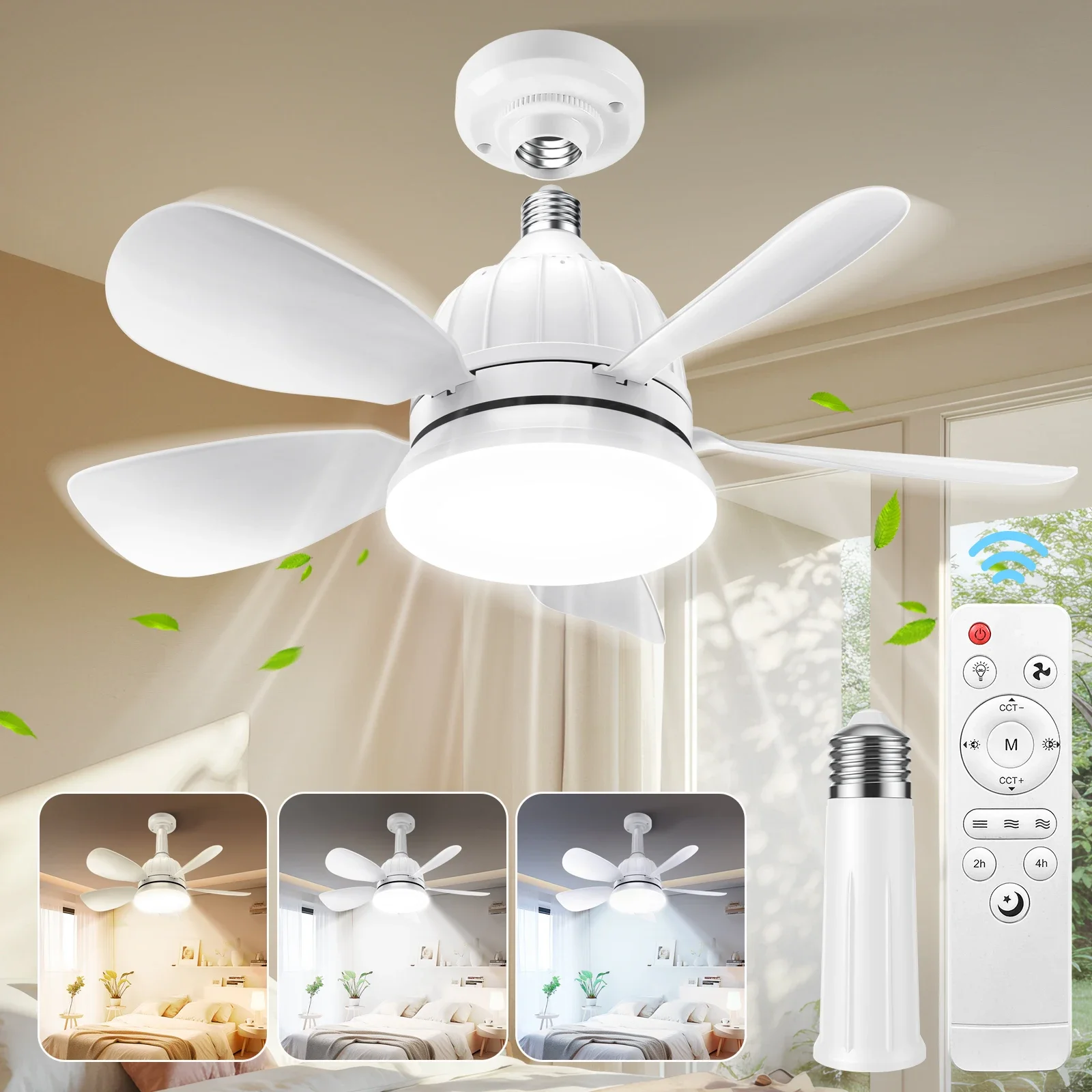 

18" Socket Fan Light with Remote Control: 2000 Lumens Dimmable LED Bulb, Easy-to-install Screw-in E26 Base,3 Colors 3000K-6500K