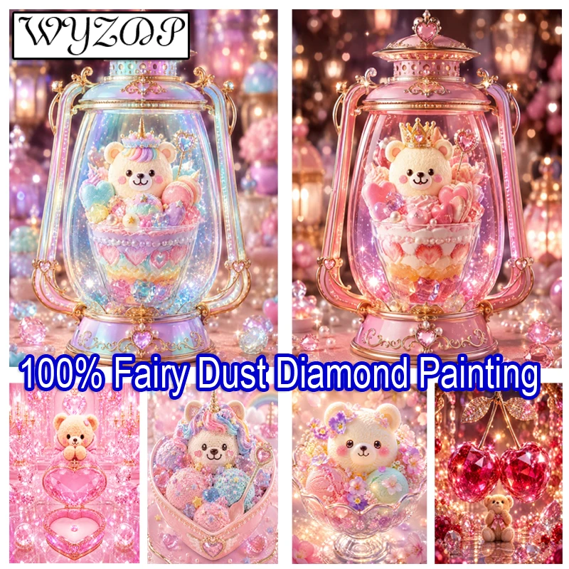 WYZDP 100% Fairy Dust Diamond Painting Kits Square Mosaic Embroidery Handicrafts Cartoon Bear Diamond Art Full Crystal Decor