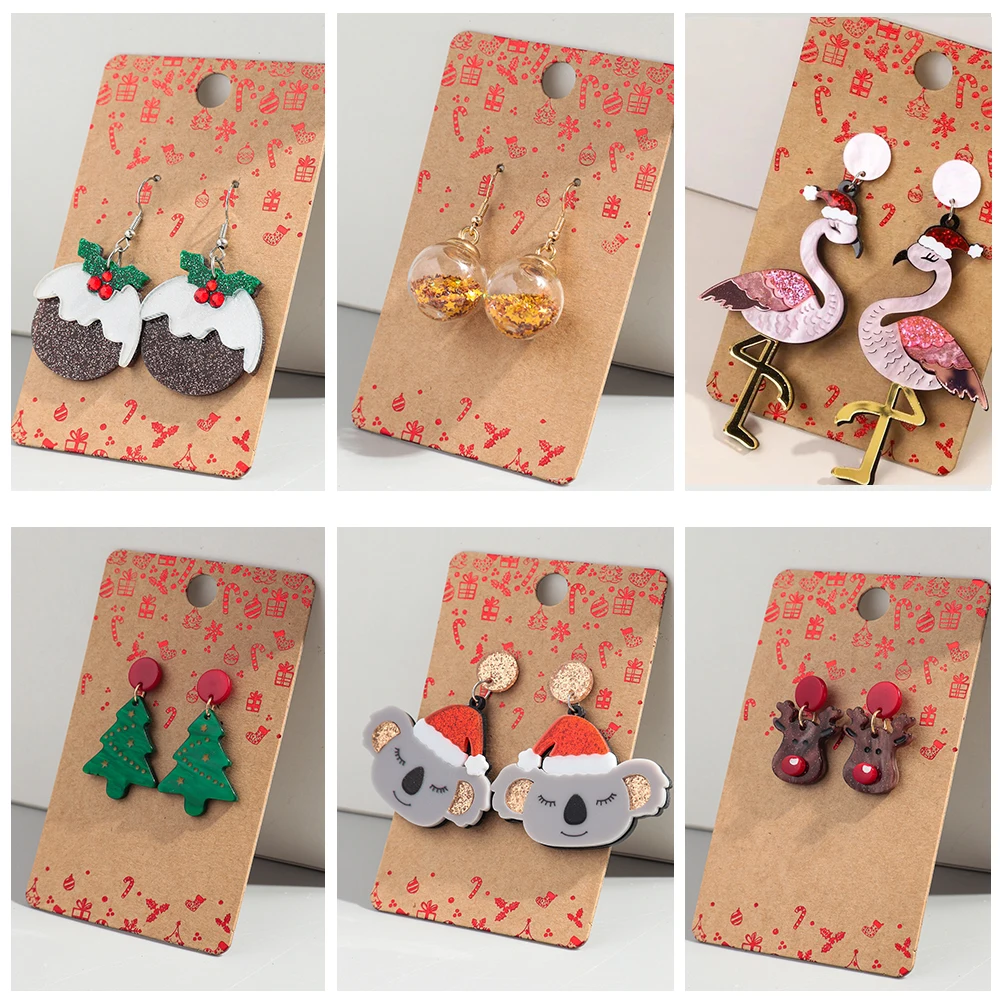 لطيف عيد الميلاد الاكريليك أقراط للنساء جميل بريق عيد الميلاد الكرة شجرة الأيائل كوالا فلامنغو انخفاض القرط هدايا مجوهرات إبداعية