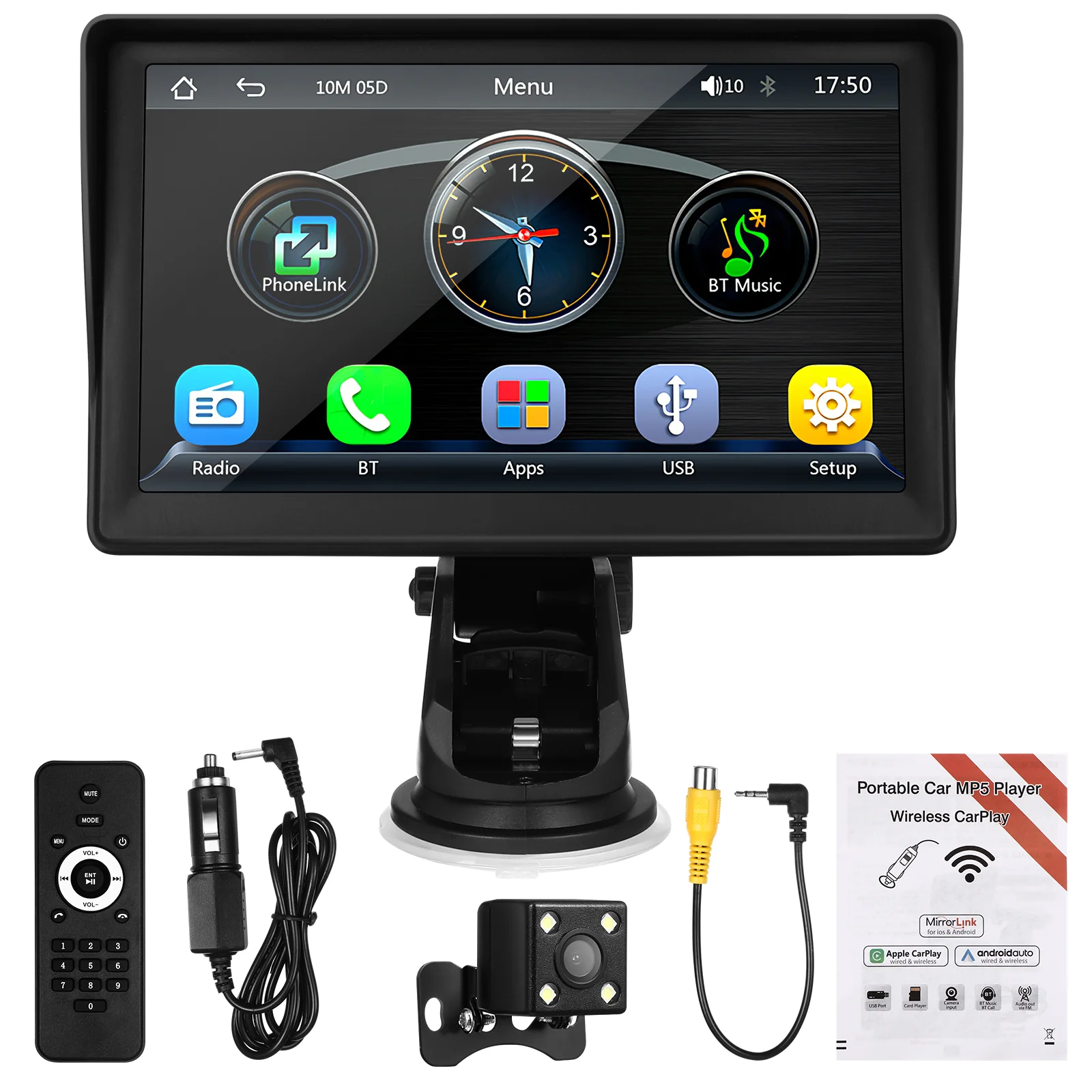 7 Inch Portable Wireless Carplay Mp5 Player Back Up Camera Backup Stereo Receiver Radio Electronic Automotive