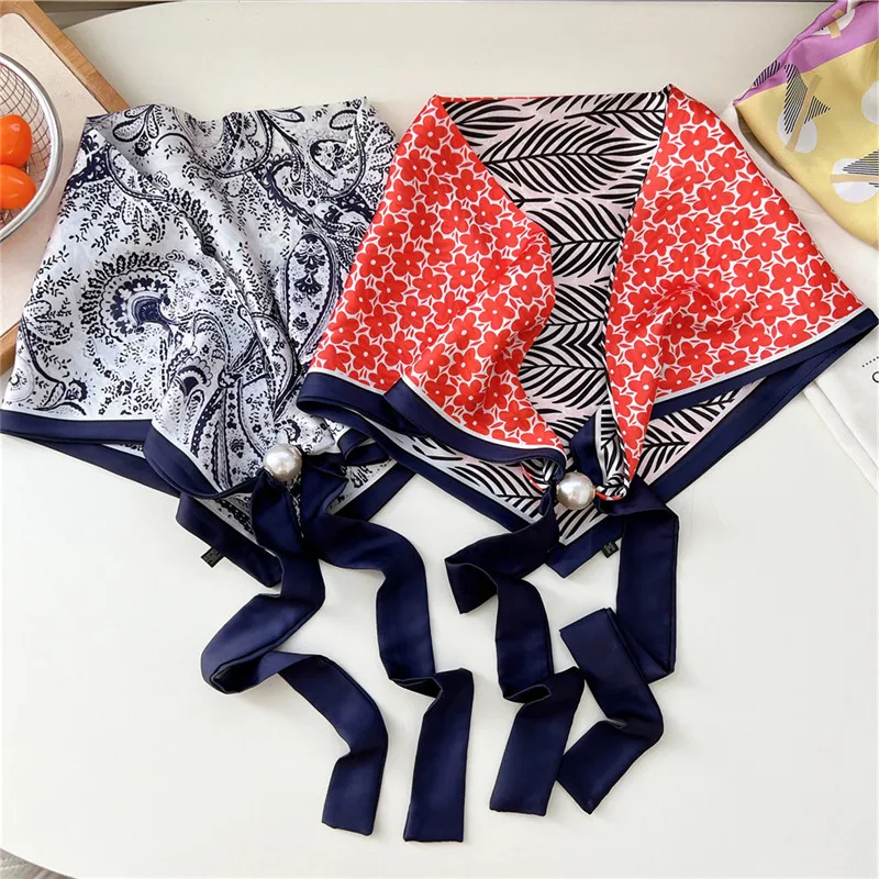 

Floral Triangle Scarf with Magnetic Button Neckerchief Scarves Neck Wraps Neckwear for Women Headscarf Headband Hair Accessories