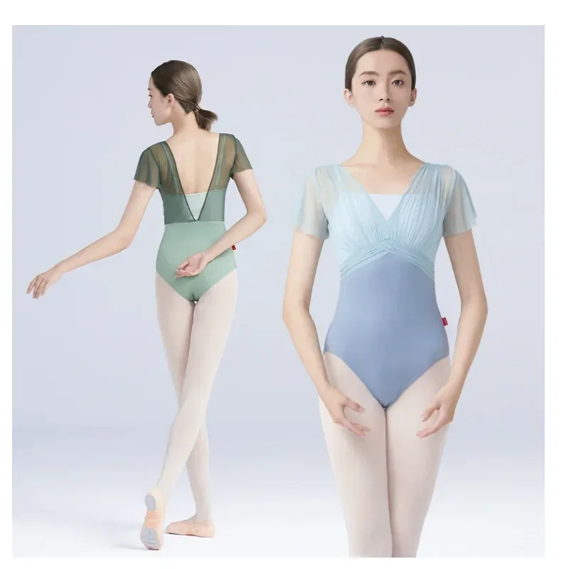 A Ballet Leotards For Women Adult Backless Ruffle Sleeve Mesh Lace Dance Costume Gym Yoga Swimwear Gymnastitic Leotard Bodysuit