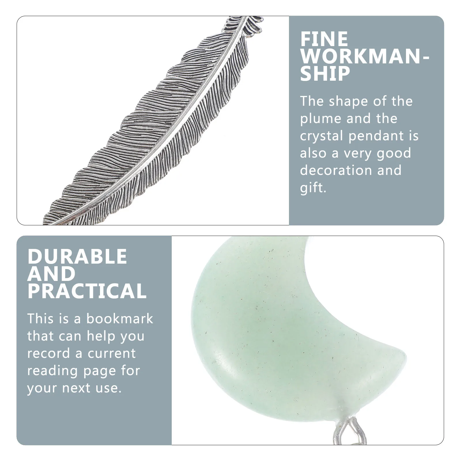 

Natural Moon Crystal Bookmark Metal Pendant Cute Bookmarks for Women Unique Chain Page Marker Students