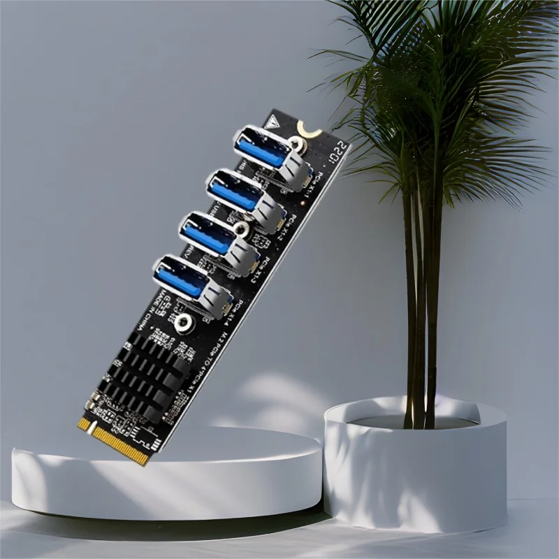 

NVME to 4 PCIE USB Riser Card M.2 M KEY to 4x PCIE Converter 1 to 4 PCI Express X1 Карта расширения ASM1184E Чип для майнинга