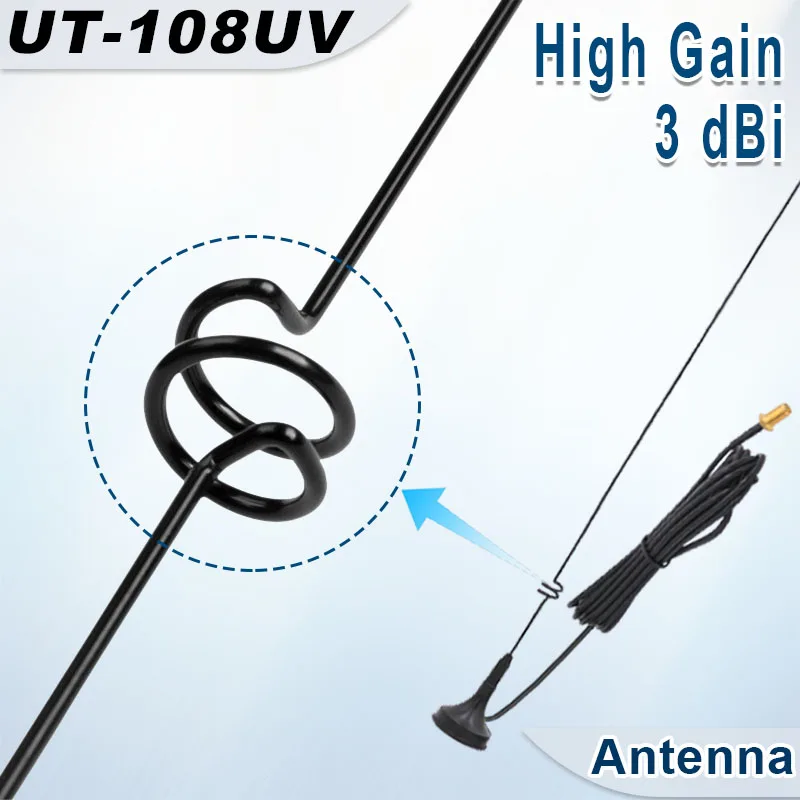 UT-108UV Walkie Talkie Car Antenna Magnetic SMA-F Dual Band UHF VHF for Baofeng UV-5R TYT WOUXUN Quansheng UV-K5 8 Two Way Radio