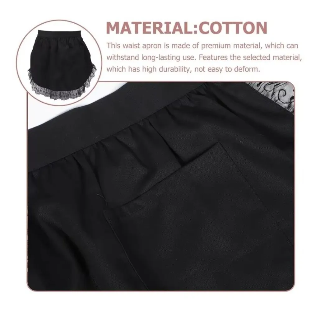 Sexy Vintage Cotton Lace Apron Lace Trim Ruffled Decor Half Waist Apron Comfortable Waist with Two Pockets Short Apron for Women