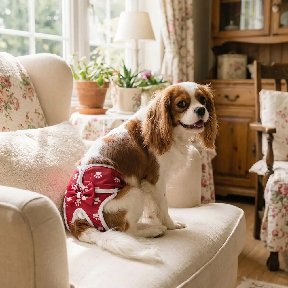 Washable Dogs Diaper Dog Paw Pattern Breathable Pet Physiological Pants Adjustable Cozy Dogs Menstruation Pants Indoor Wear