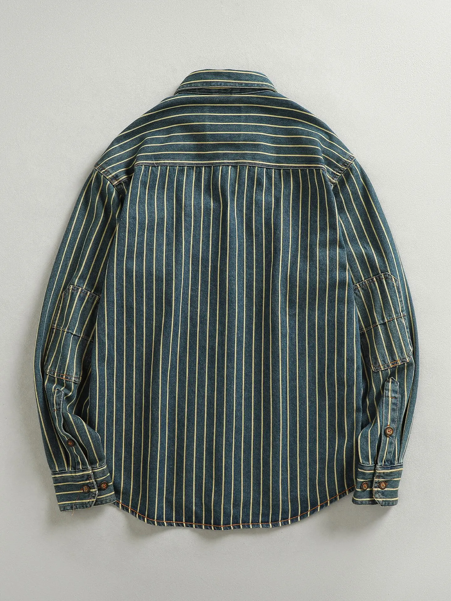 Heavyweight Washed Vintage Blue Striped Men's Denim Shirt Ameika Style Trendy Thickened Shirt Jacket Upper Apparel