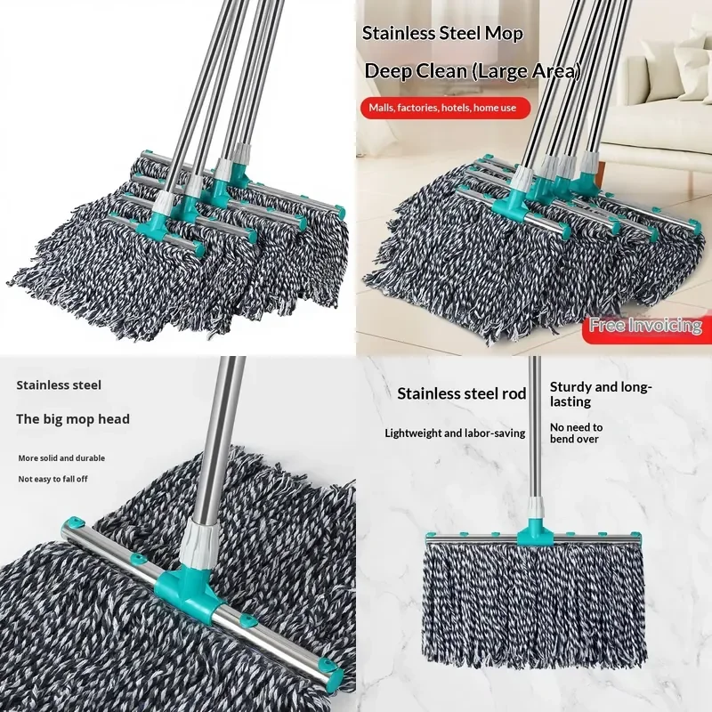 for Household Old-fashioned Flat Cotton Mop Commercial Floor Wet and Dry Stainless Steel for Dormitory Restaurant Classroom