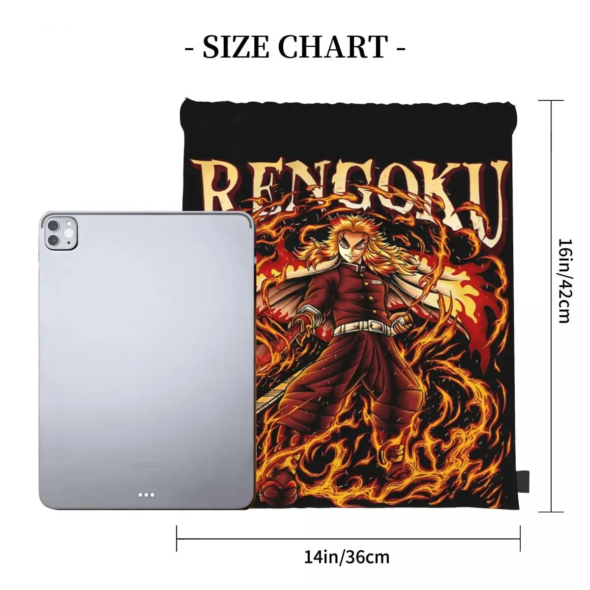 악마 슬레이어 Rengoku 배낭 패션 휴대용 Drawstring 가방 스포츠 가방 남자 여자 학교 가방