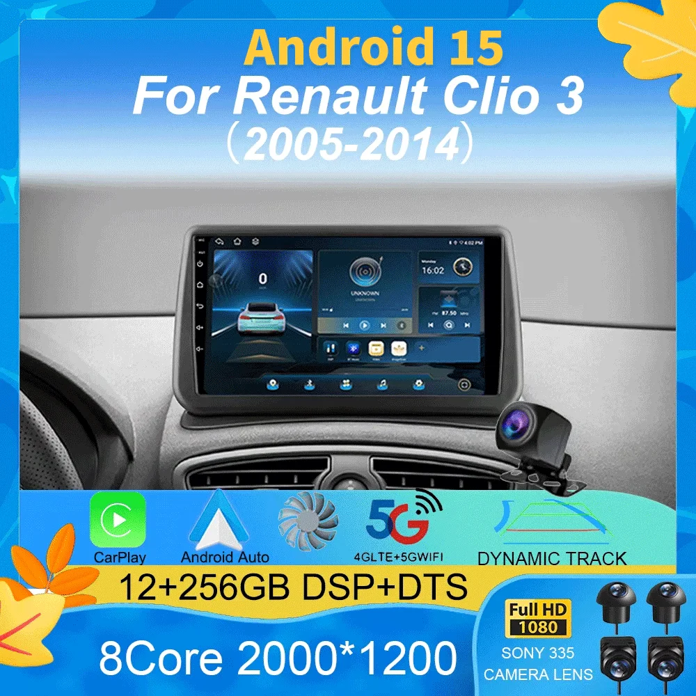 

Car Radio Android 15 For Renault Clio 3 2005-2014 2K QLED Android Multimedia Video Player GPS Stereo CarPlay 4G+WIFI Head Unit