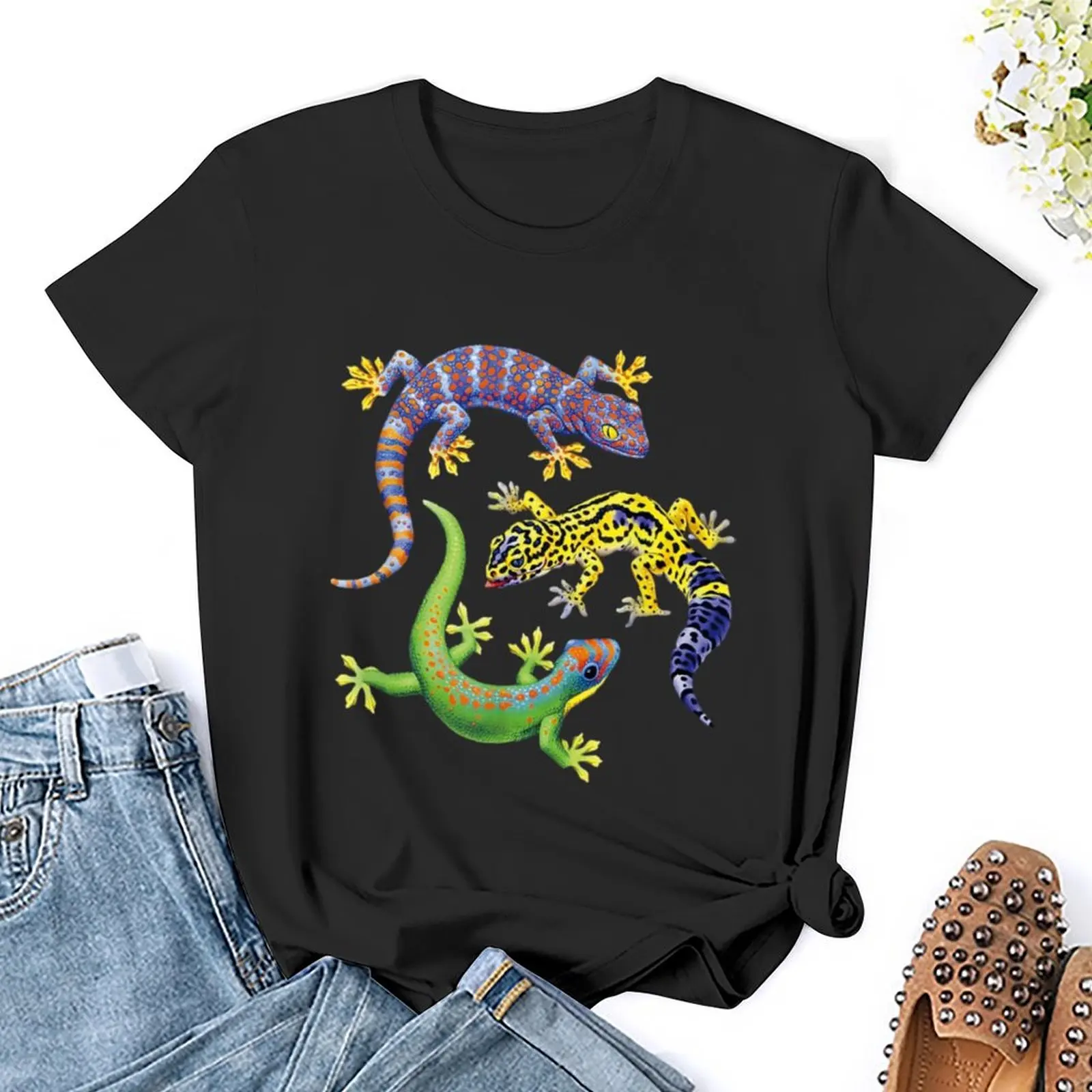 Cute Gecko TShirt Wildlife Lizard T-Shirt Print T shirt Women Short Sleeve Black T-Shirt Size S To 4XL Female Tee Tshirt