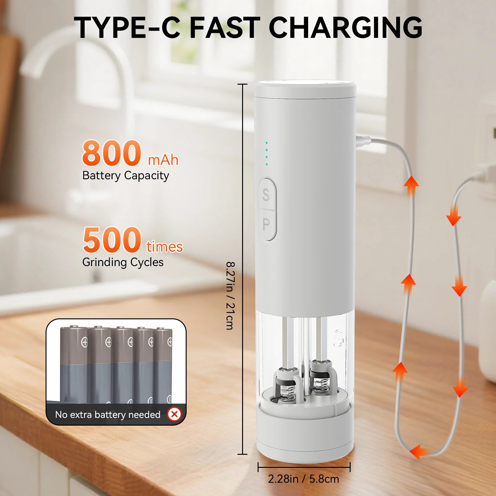 2 in 1 Electric Salt and Pepper Grinder Type C Rechargeable Adjustable Coarseness 2 100ml Capacity Instant S P Switch Kitch view 5