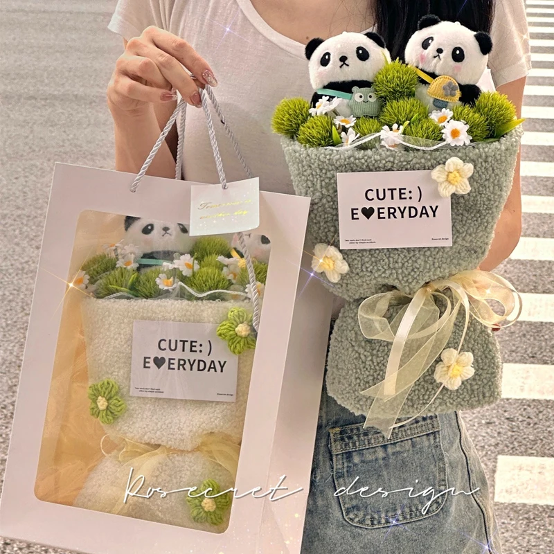 Simulation Panda Doll Bouquet Cute Fake Flower Plush Bouquet Gift Graduation Creative Children Birthday Gift for Girlfriend