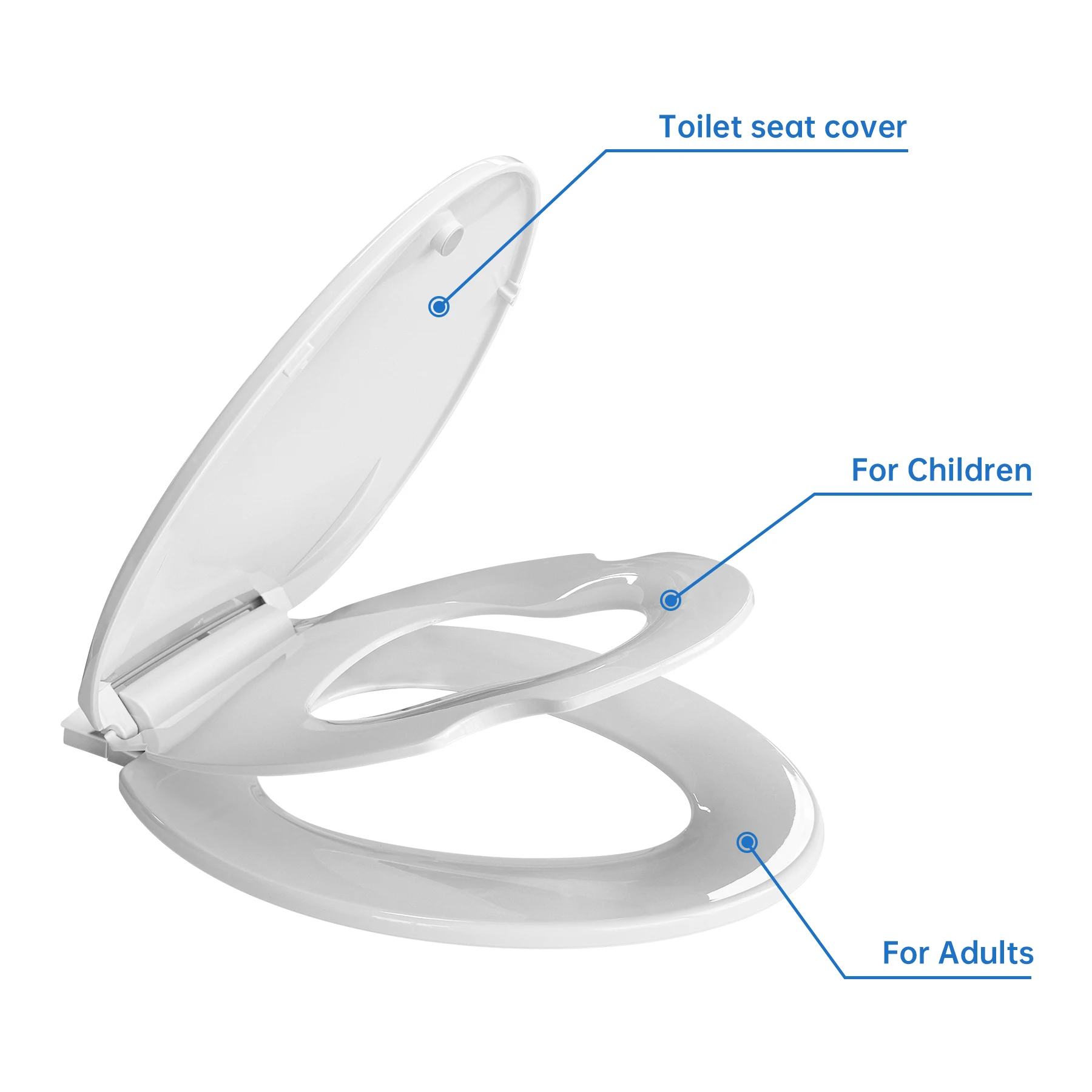 

Удлиненное сиденье для унитаза со съемным сиденьем для приучения к горшку, медленное закрытие петлей, никогда не ослабляет бамперы, система из 2 частей, пластик, белый цвет