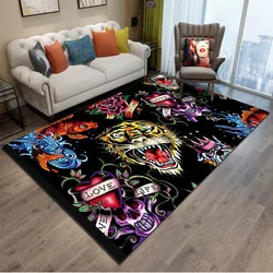 15 dimensioni Ed-hardy Tattoo Tiger Skull Tappeto per soggiorno Decorazioni per la casa Tappeto per grandi aree Tappeto per camera da letto Tappetino lavabile antiscivolo