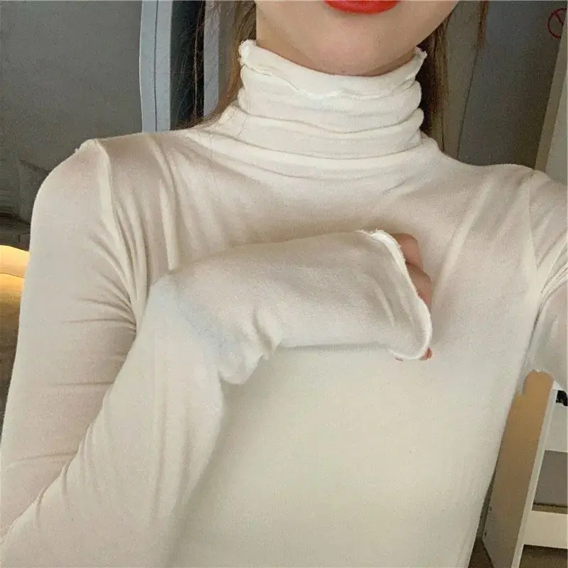 

Women's Spring Autumn Turtlene Tirt AllMatch Top irt Linen Fabric Ladies Knittedwear Faionable Casual Sle