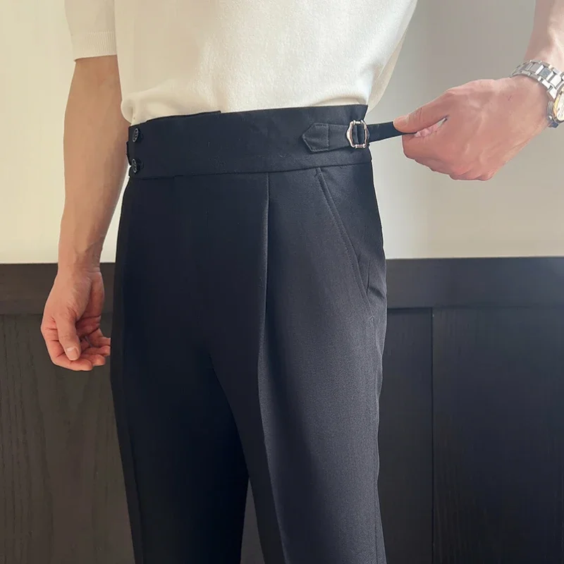 Men\'s Naples High-waisted Trousers, Casual Trousers Slim Small Foot Cropped Trousers.2024 Solid Color Formal Trousers.29-38