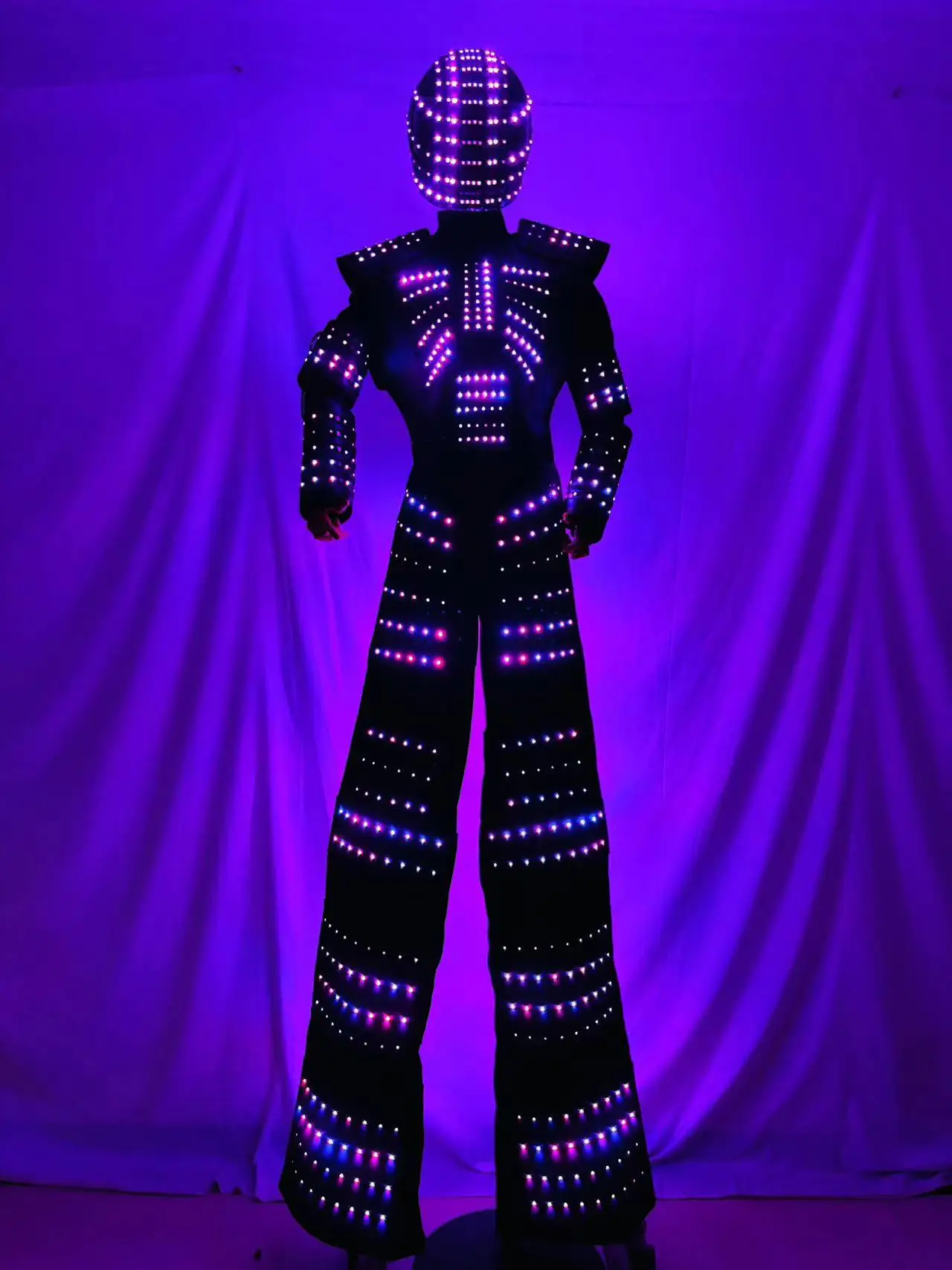 LED Robot Stilts Suit Luminous Costume David Guetta Performer Party Halloween Walker Costume Robot Helmet Mask Costume Outfit