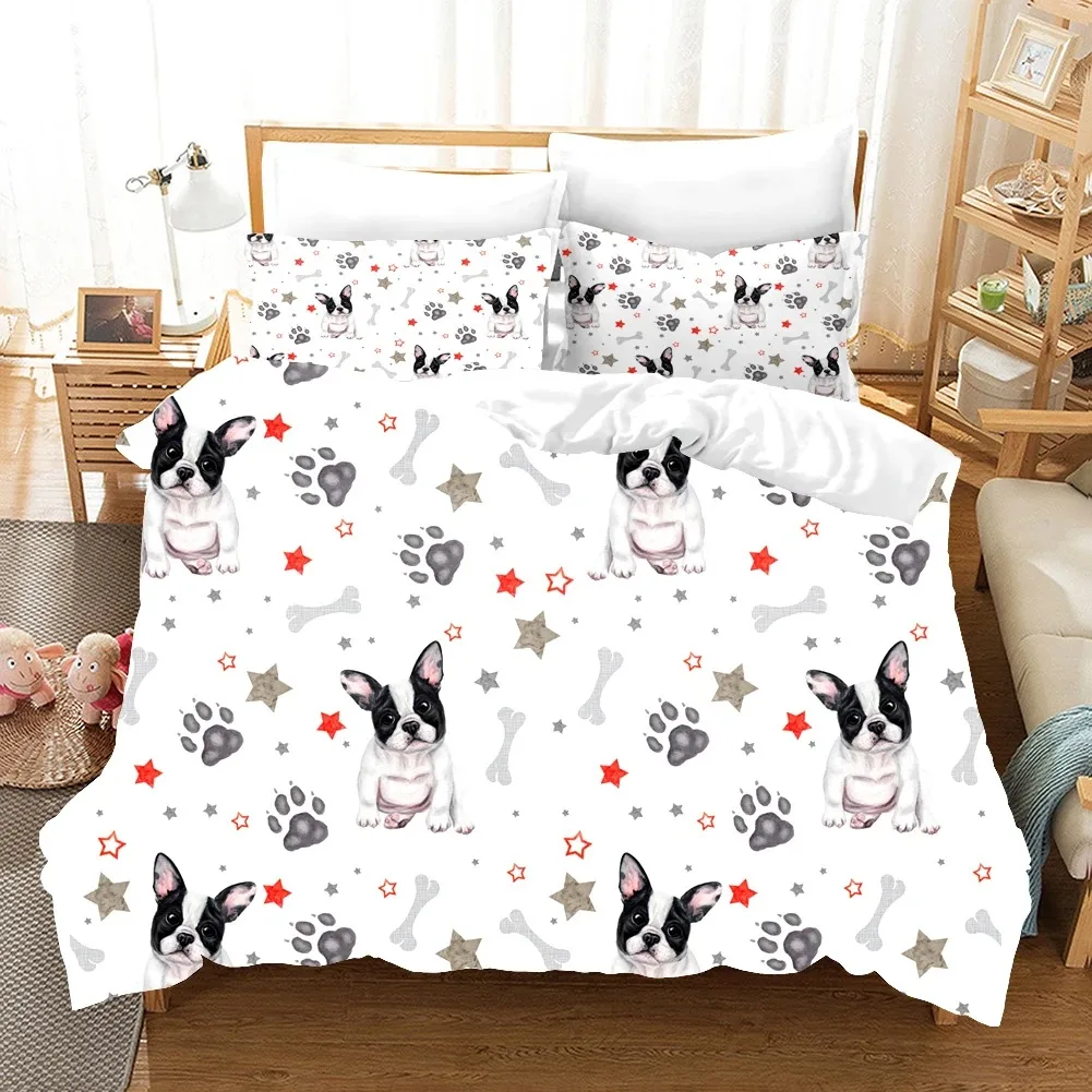 

3D Cartoon Printed Dog Bedding Set Green Plants Duvet Cover Pillowcase Comforter Cover Adult Kids Bedclothes Simple Bed Linens