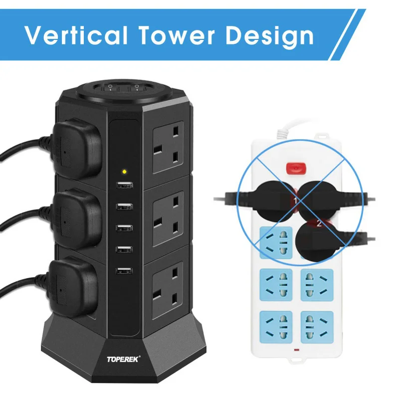High Power3250WIntelligent Vertical British Standard Socket Home Desk Surface with Power CordUSBPower strip