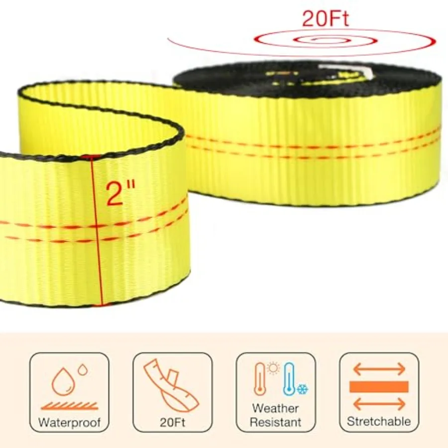 Recovery Tow Strap 2in X 20ft Heavy Duty 20000 lbs Break Strength for Emergency Towing Tree Saver Use Winch Extension Triple Re