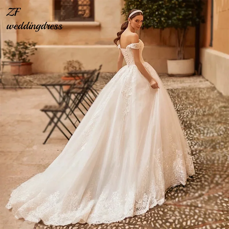 

Customized Gorgeous Wedding Dresses For Women Sexy Off The Shoulder Lace Bridal Gowns With Appliques Elegant Bridal Robe