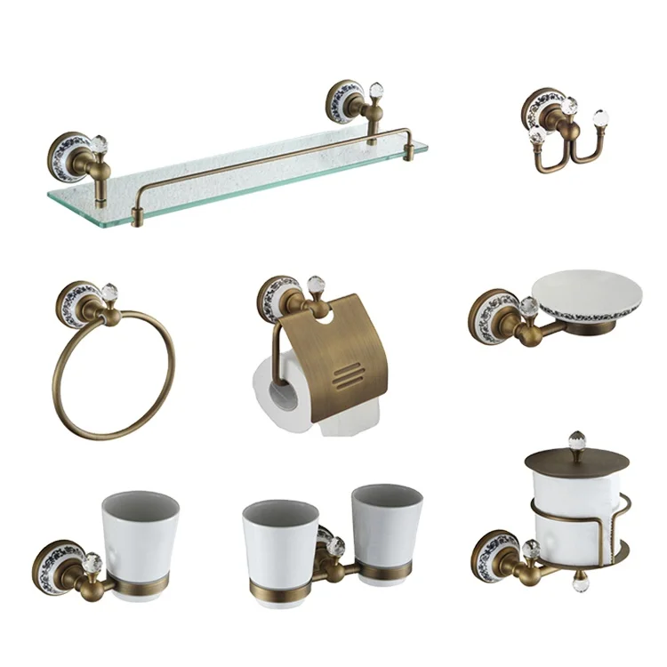 Factory Direct Sale Luxury Metal Whole Set Antique Brass Gold-plated Bathroom Accessories Rose Gold Bathroom Fittings Names