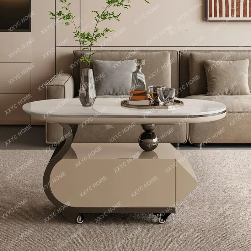 Light luxury movable coffee table living room with lamp advanced tea cart
