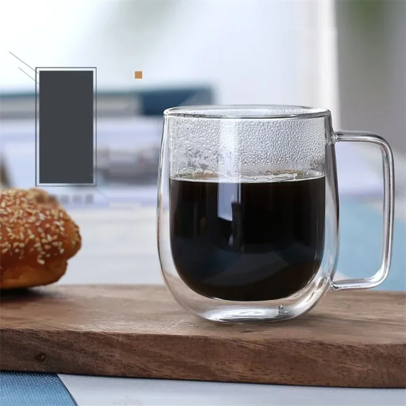 150-350ml Heat Resistant High Borosilicate Glass Mug Double Wall Glass Coffee Cup with Handle Milk Water Cup Clear Cups Gift image 4