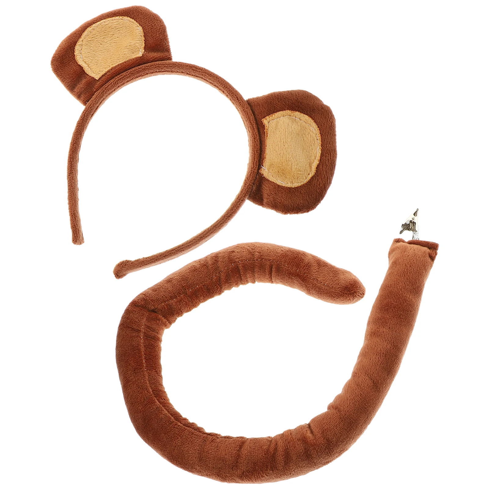 

1 set Monkey Ear Headband Tail Set Animal Costume For Kids Cosplay Party Prop Lightweight Fabric Dress Up Accessory