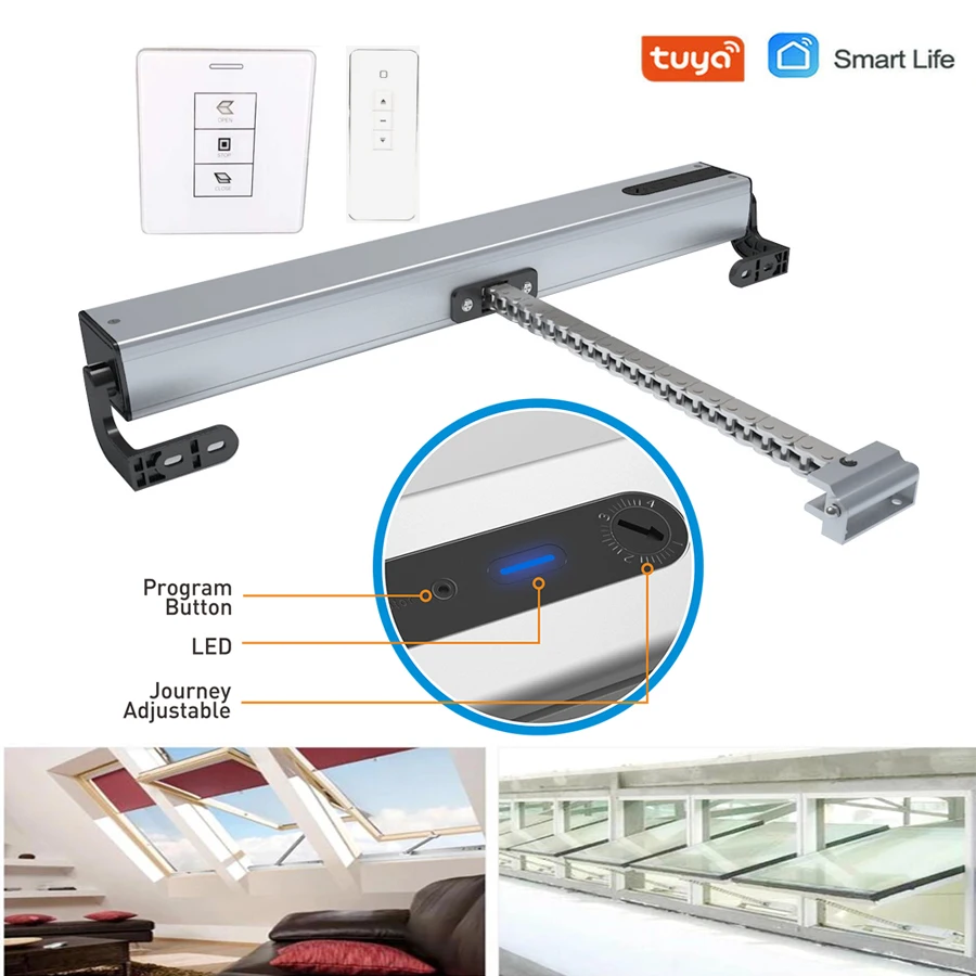 Works with tuya wifi or zigbee switch module 400mm 220VAC Chain Window Actuator 250N Thrust Automatic Electric window Opener