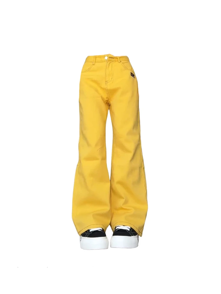 Imagem -02 - Jeans Folgado Amarelo Vintage Feminino Calça Estética de Vaqueiro Calça Jeans Reta Harajuku Roupas Grandes da Moda Anos 2000 2024