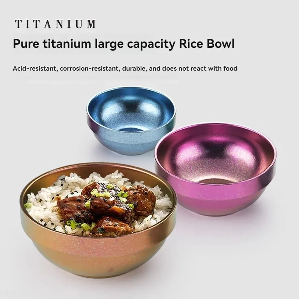 12.8cm/450ml Pure Titanium Food Bowl Double-layer Heat-insulating And Scalding Anti-slip,Anti-drop Tableware High-end Ramen Bowl