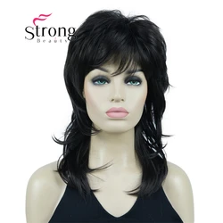 StrongBeauty Synthetic Wig Long Soft Fluffy Shag Black Highlighted Heat Resistant Hair Wigs