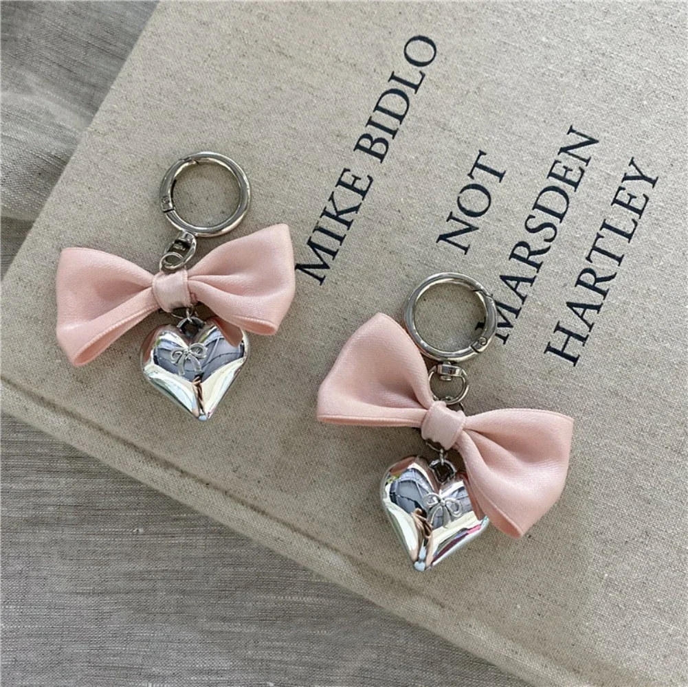 Simple Y2K Ribbon Bowknot Heart Pendant Keychain Sweet Cool Girls Phone Chain Charms Fashion Bag Decoration Accessories Keyring