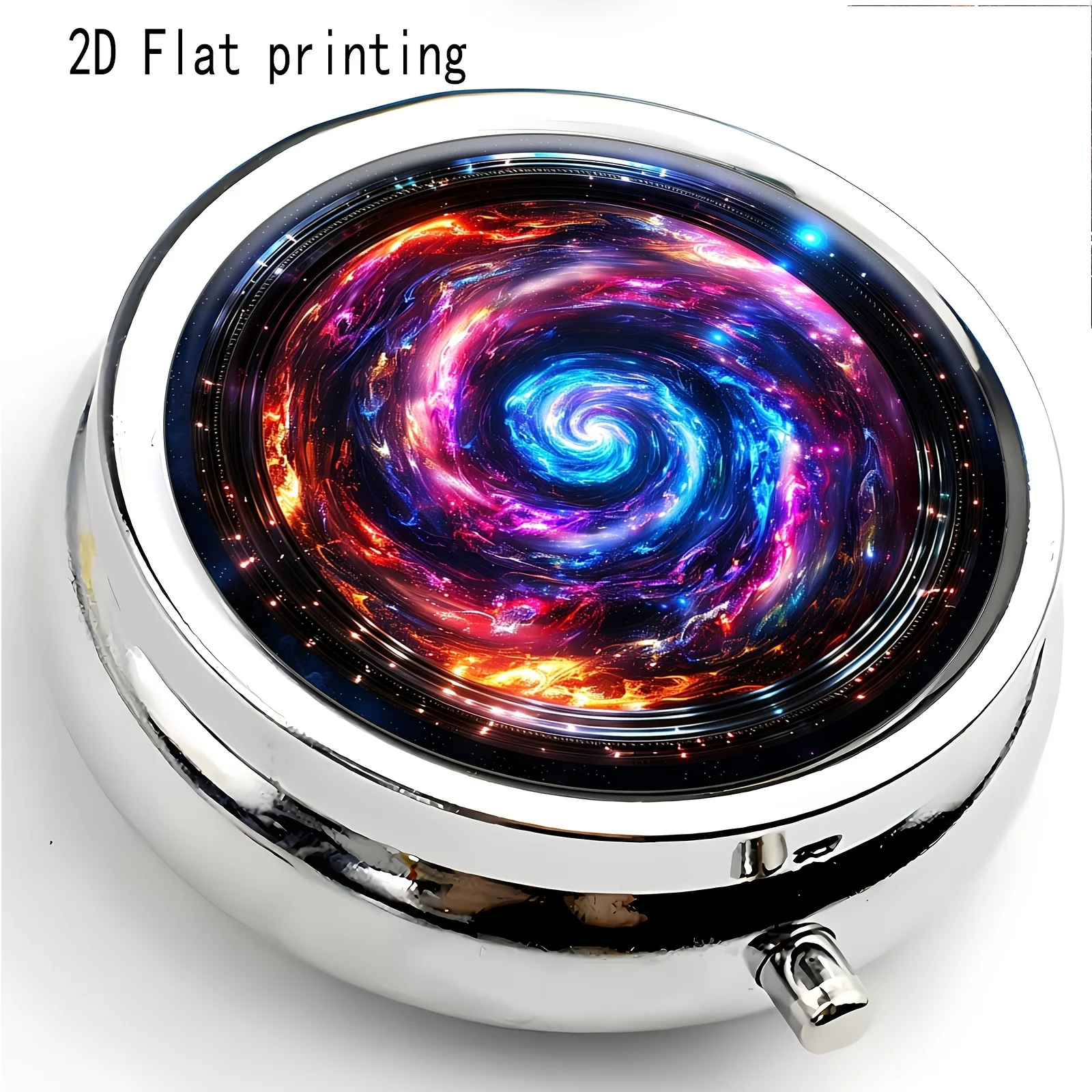 Single pack, flat, round box, starry sky swirl pattern, cyber style, made of metal, suitable for various occasions, lightweight and portable, practical, ideal for outdoor travel and office medication reminders