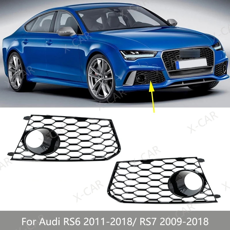 

For Audi RS6 2011-2018 RS7 2009 2010 2011 2012 2013-2018 Front Bumper Fog Lamp Foglight Trim Grille Cover Frame Decorative Cap